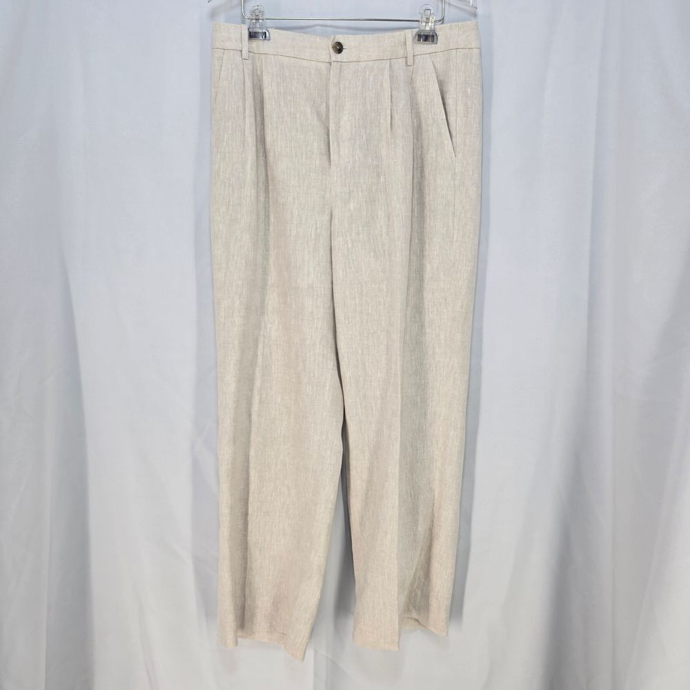 Banana Republic High-Quality Natural Beige Linen Wide-Leg Pants, Size 12 Tall